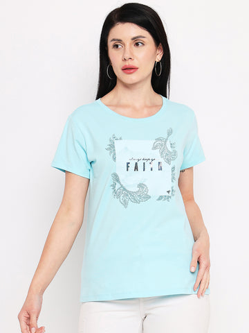 Neva Women T-shirt Half sleeves Round Neck Typography pattern Regular Fit